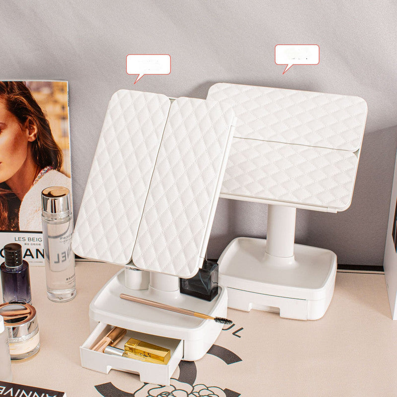 Elegant Tri-Fold Shell LED Vanity Mirror - Smart Makeup Gift with Storage & Illumination 5