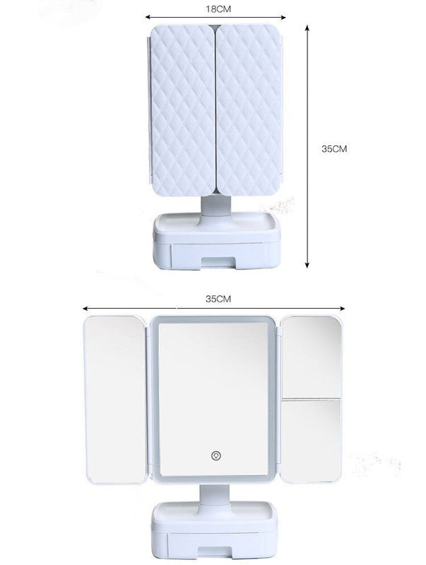 Elegant Tri-Fold Shell LED Vanity Mirror - Smart Makeup Gift with Storage & Illumination 6