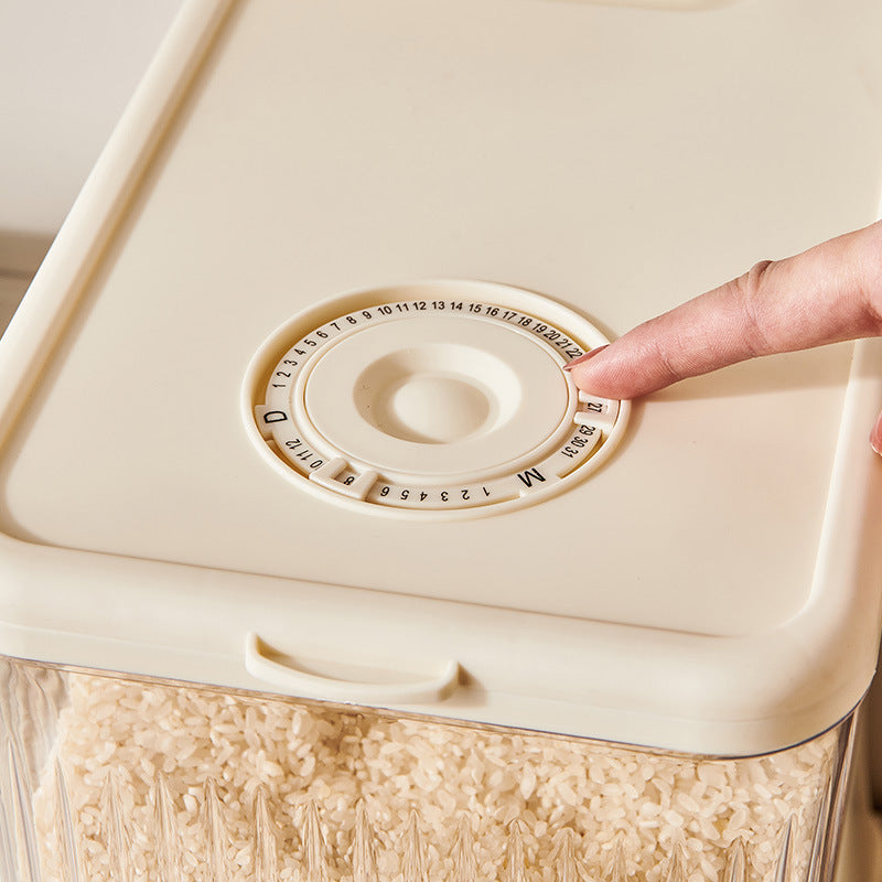 Regular Cream White Smart Kitchen Rice Dispenser - Automatic Press-Style Rice Storage Bin 4