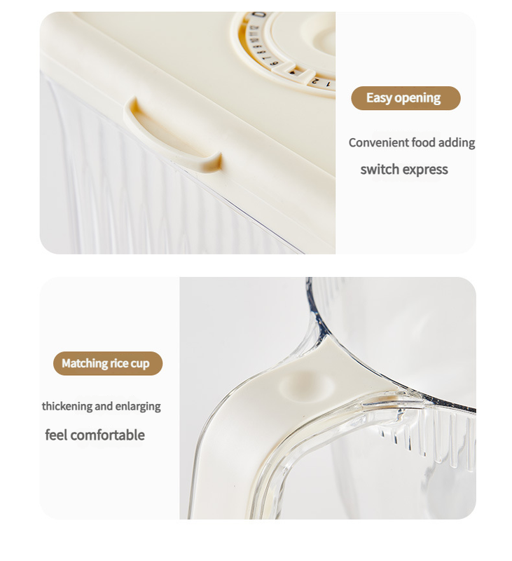 Regular Cream White Smart Kitchen Rice Dispenser - Automatic Press-Style Rice Storage Bin 6