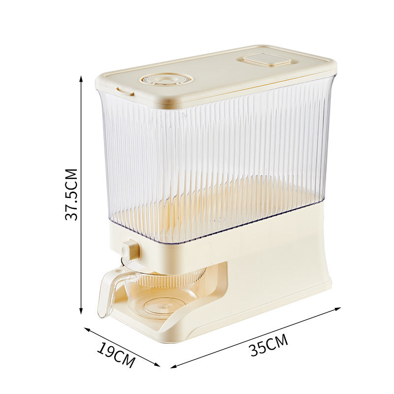 Transparent Cream White Smart Kitchen Rice Dispenser - Automatic Press-Style Rice Storage Bin