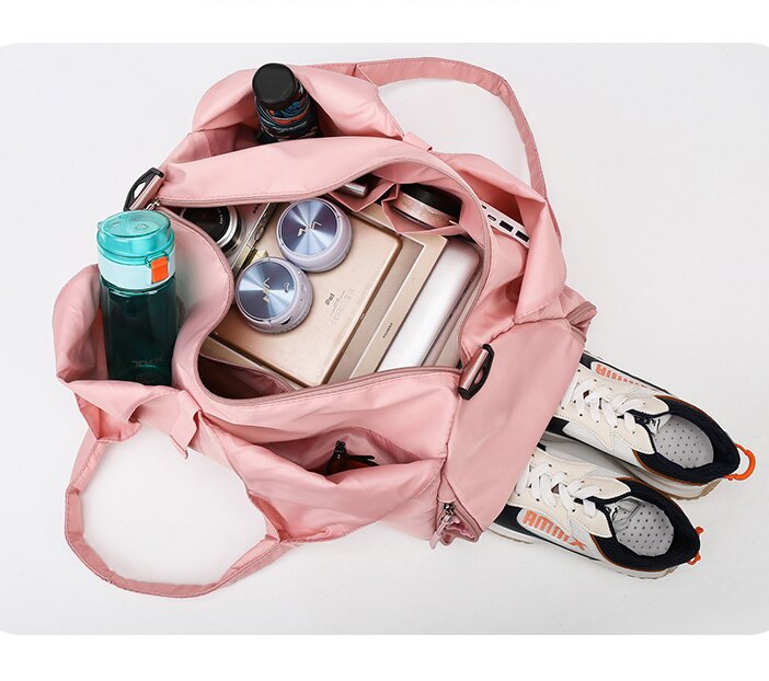 Pink Stylish Women's Travel Bag - Large-Capacity Fitness & Yoga Bag with Separate Shoe Compartment 7
