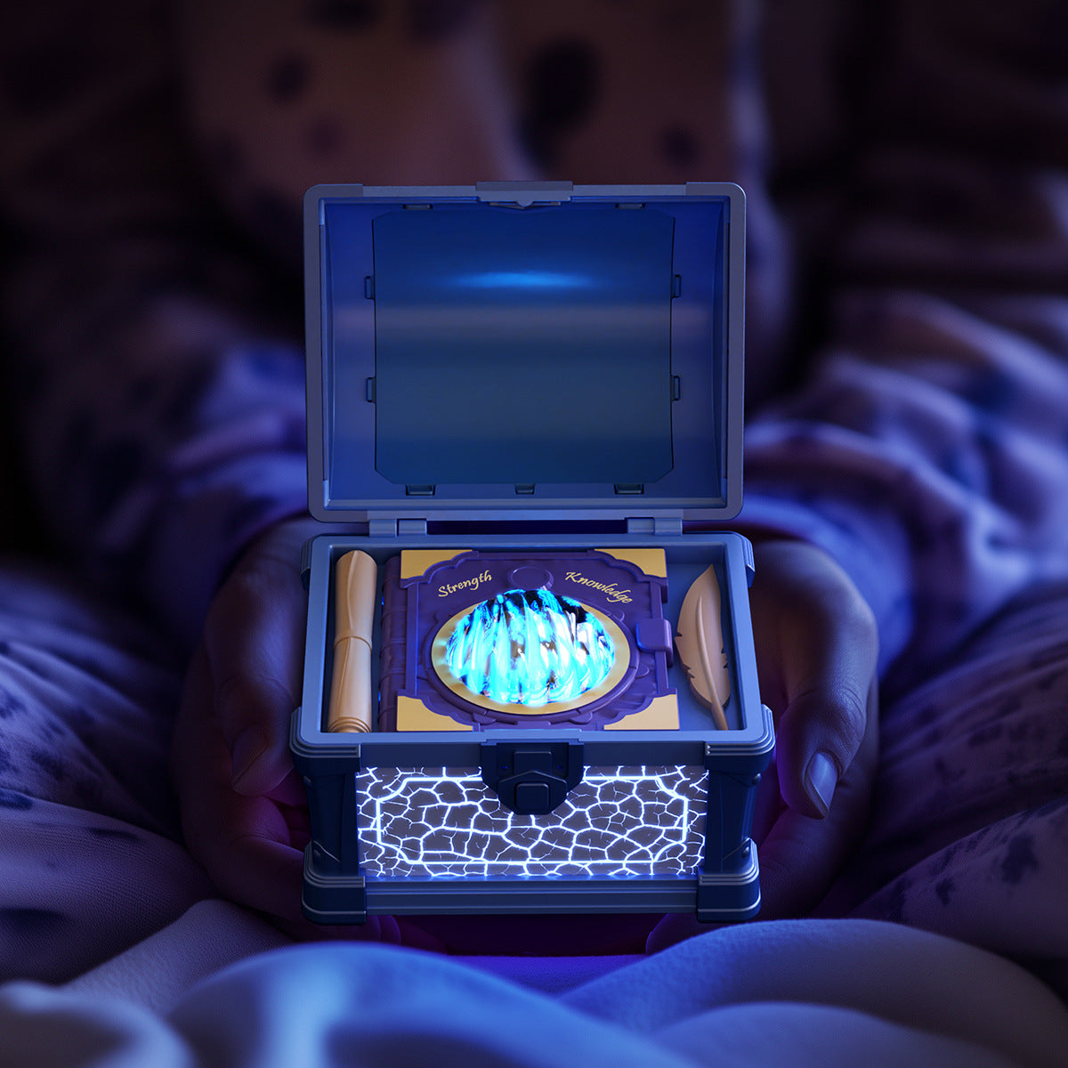 Treasure Chest Projection Lamp with Bluetooth Speaker and Mood Light, Blue 3