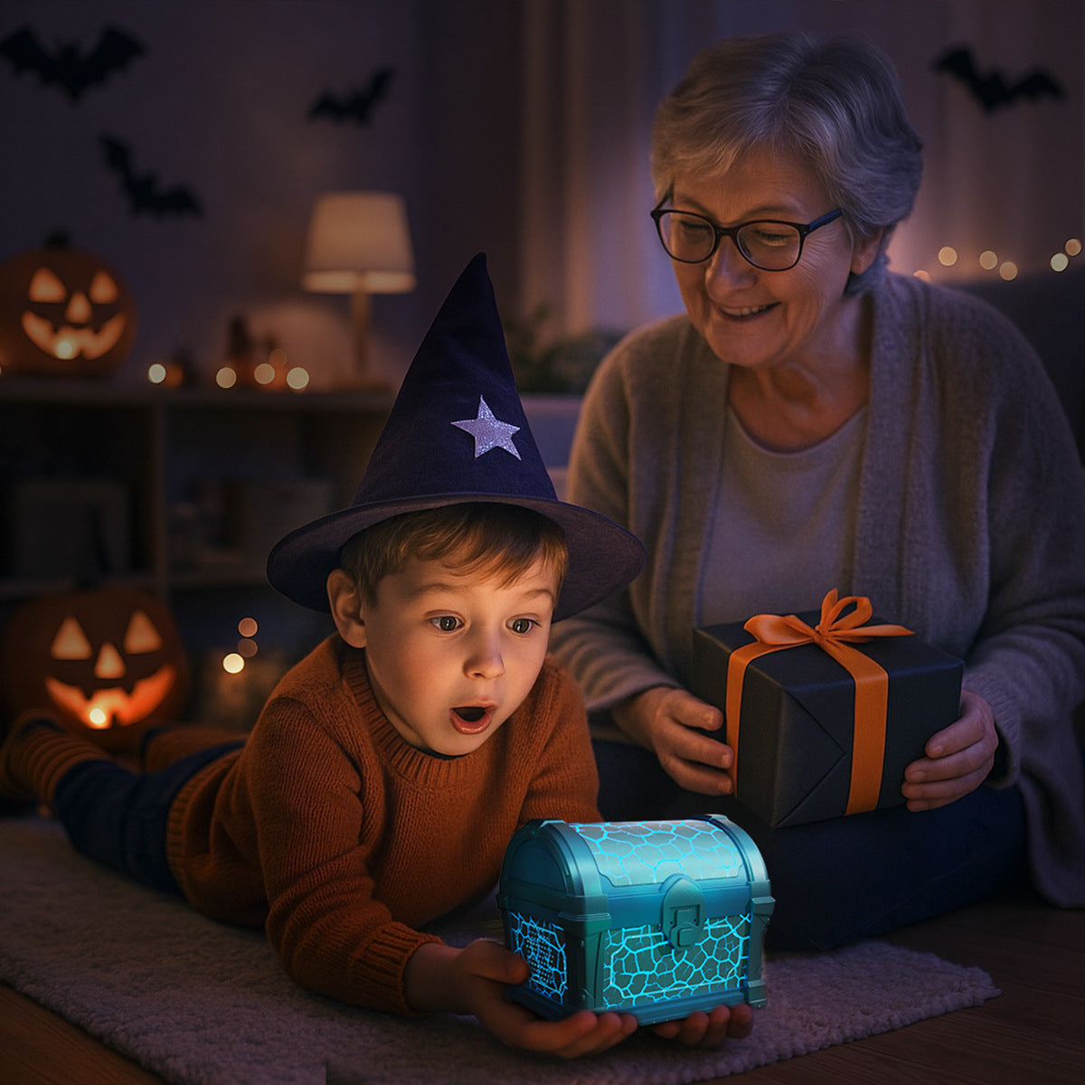 Treasure Chest Projection Lamp with Bluetooth Speaker and Mood Light, Blue 4