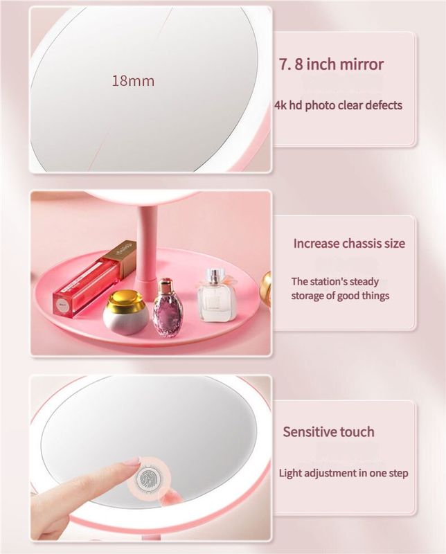 3PCS LED Makeup Mirror with Lights - Portable Tabletop Vanity Mirror, INS Style, Pink 5