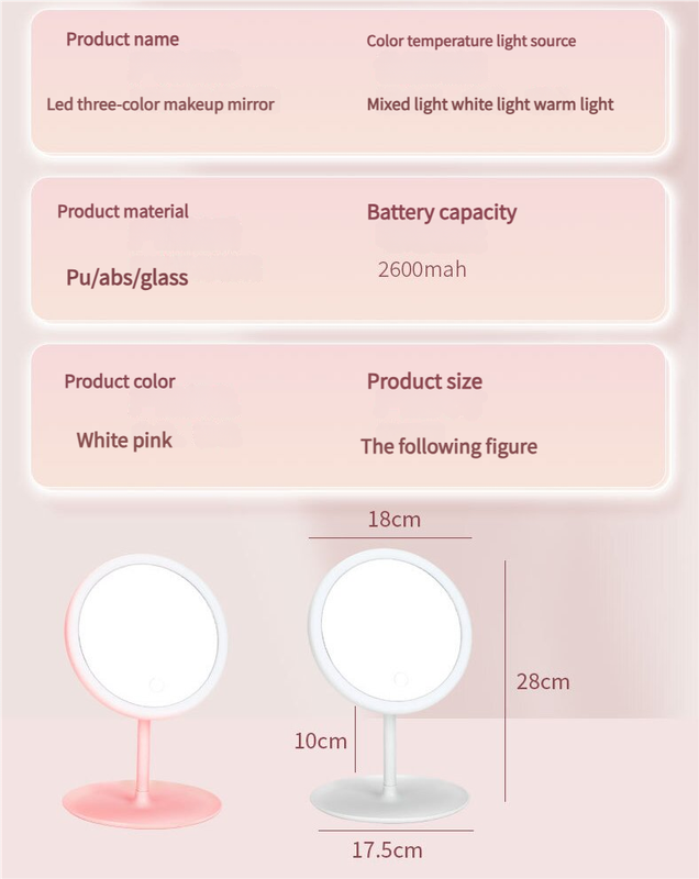 3PCS LED Makeup Mirror with Lights - Portable Tabletop Vanity Mirror, INS Style, Pink 6