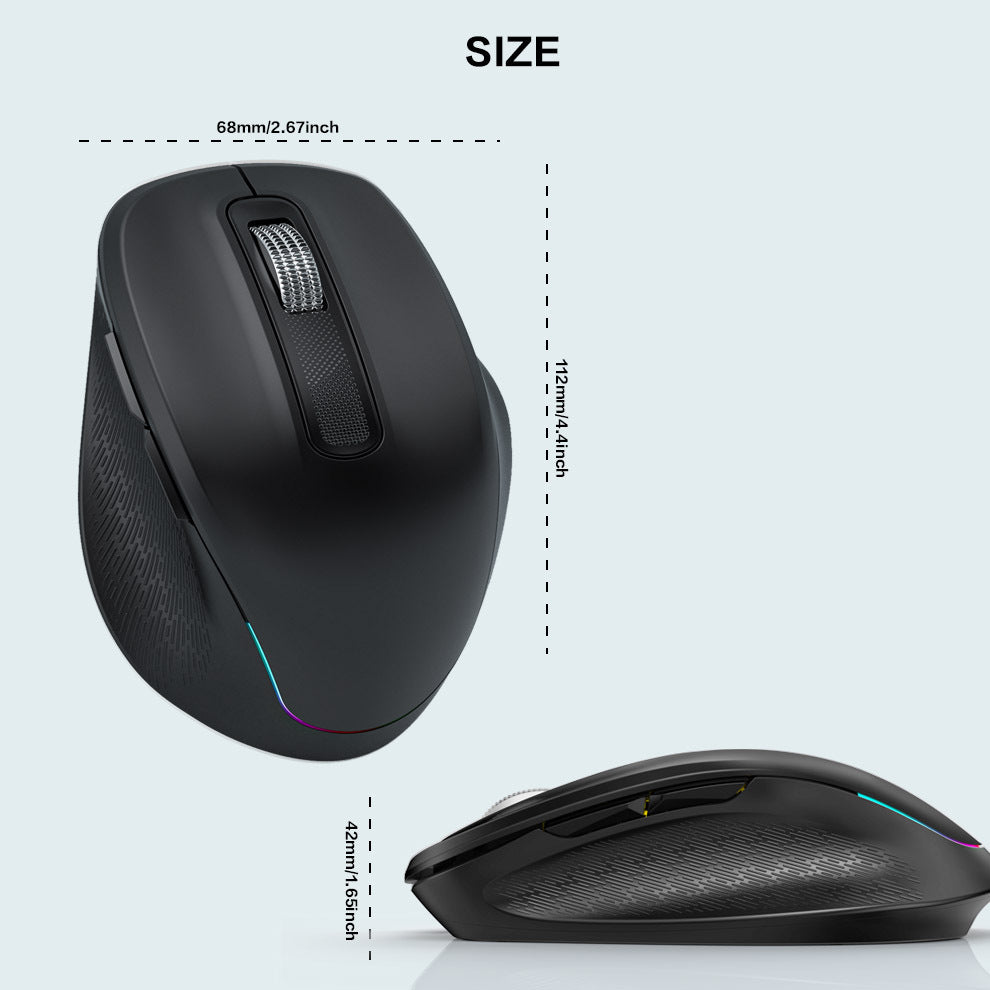 Ergonomic 2.4G Wireless & Bluetooth Dual Mode RGB Backlit Mouse with Type-C Charging - Silent Click for Laptop PC 7
