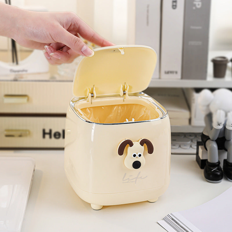 Light Yellow Desktop Trash Bin with Lid - Press-Down Design, Portable for Car and Home Use 3