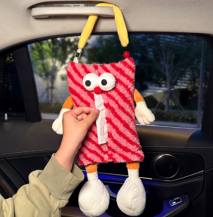 2 PCS Pink Cute Plush Tissue Box Holder with Fun Character Design for Car and Home 3