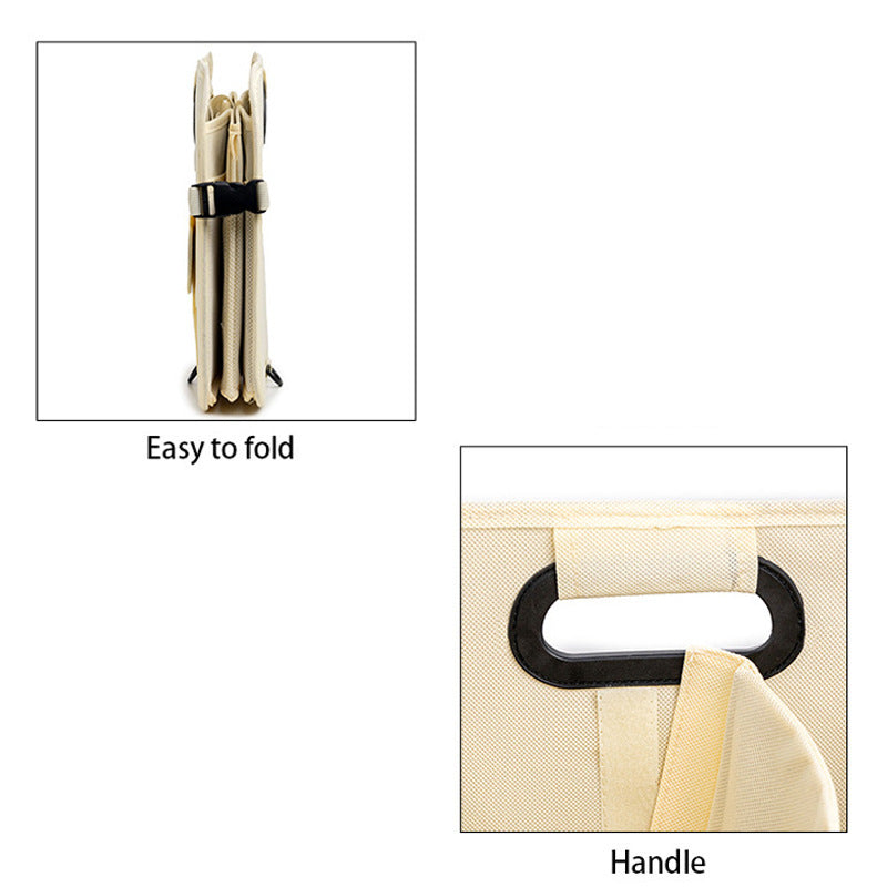 Beige Foldable Car Storage Organizer Basket - 55x32x32cm with Handles, Easy to Fold 4
