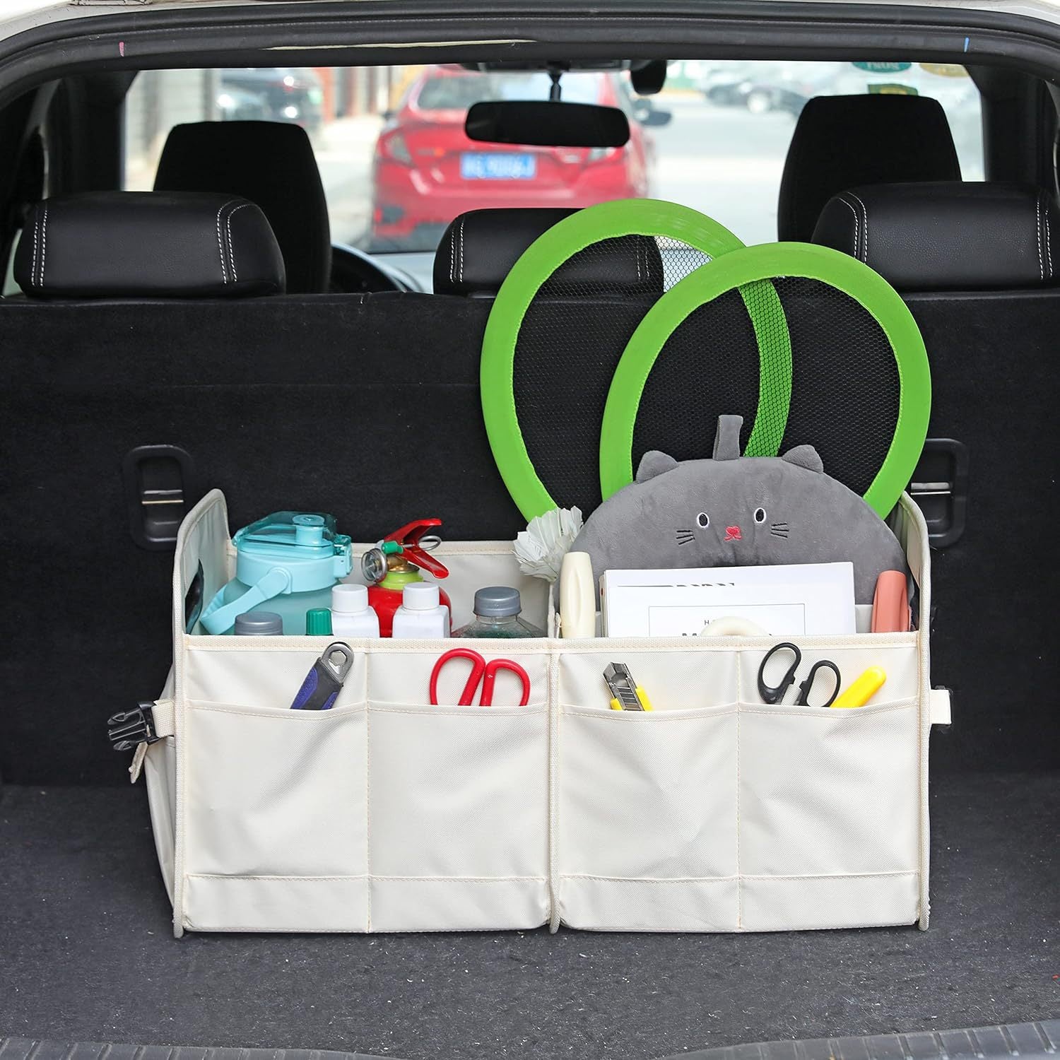 Black Foldable Car Storage Organizer Basket - 55x32x32cm with Handles, Easy to Fold 3