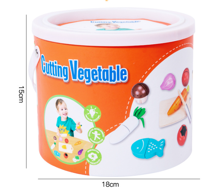 Kids Wooden Vegetable Cutting Toy Set - 18x15cm, Includes Knife, Fish, Carrot, Tomato & More 4