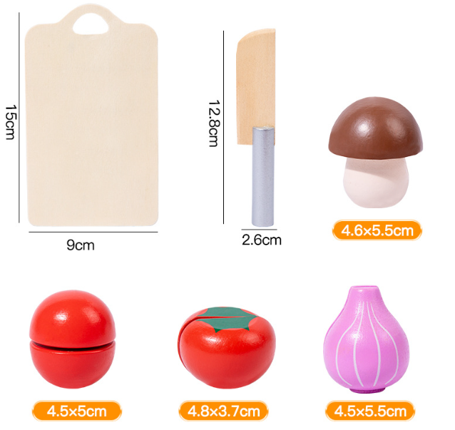 Kids Wooden Vegetable Cutting Toy Set - 18x15cm, Includes Knife, Fish, Carrot, Tomato & More 5