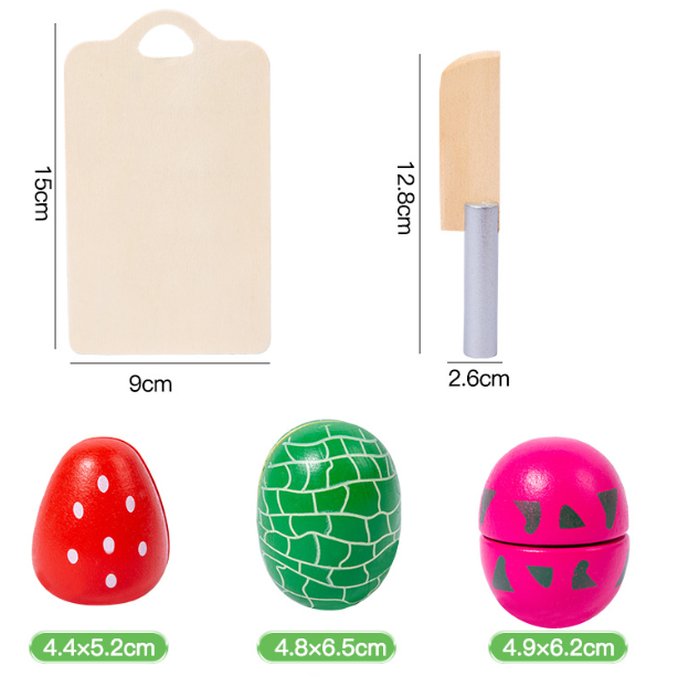 Kids Wooden Fruit Cutting Toy Set - 8 Fruits, Knife, and Cutting Board, 18x15cm Storage Container 4
