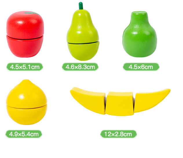 Kids Wooden Fruit Cutting Toy Set - 8 Fruits, Knife, and Cutting Board, 18x15cm Storage Container 5