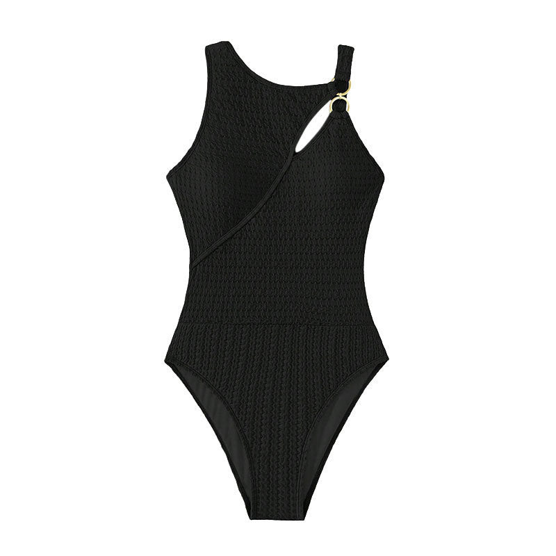 XL Black Conservative One-Piece Swimsuit Women Solid Color Slim Fit Bikini Swimwear 3