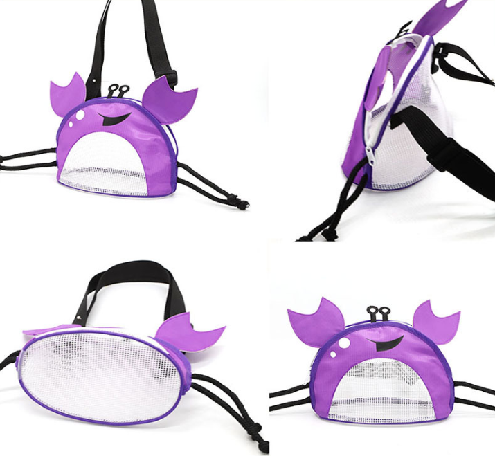 3 PCS Yellow Cute Crab Mesh Beach Bag for Kids - Shell Collecting Sand Toy Bag for Toddlers 3