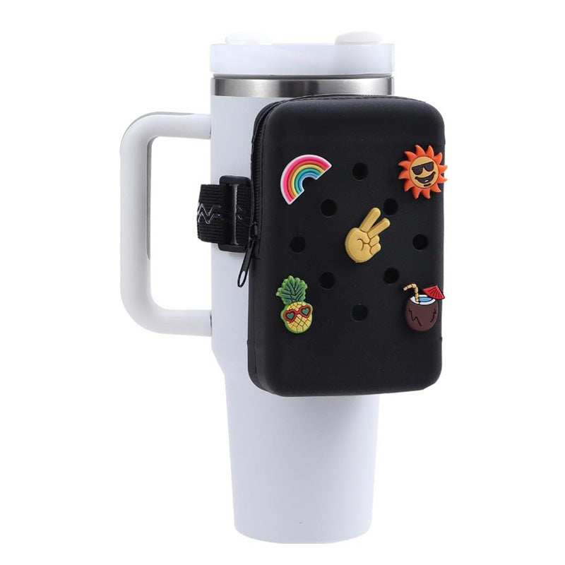 2 PCS Black Customizable Tumbler Pouch - Silicone Water Bottle Accessory Bag with Charm Holes - Phone & Essentials Holder 3