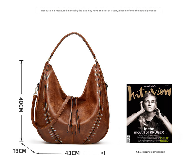 Brown Distressed Faux Leather Hobo Bag - Large Capacity Shoulder Bag for Women 4