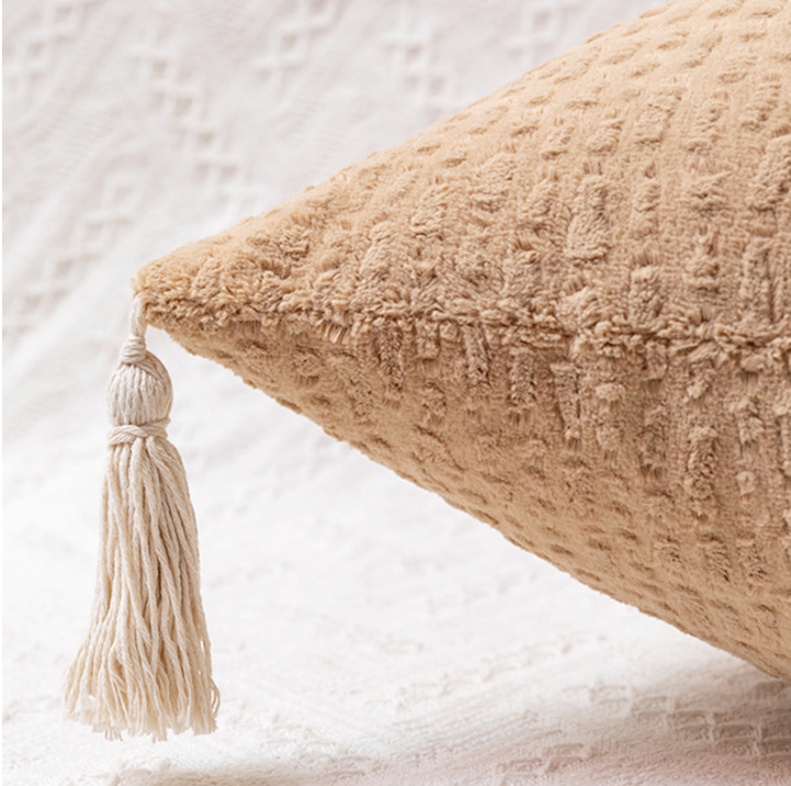 White Modern Minimalist Velvet Pillow Covers - Tassel Accent Cushion Covers - 45x45cm (Set of 2) 4