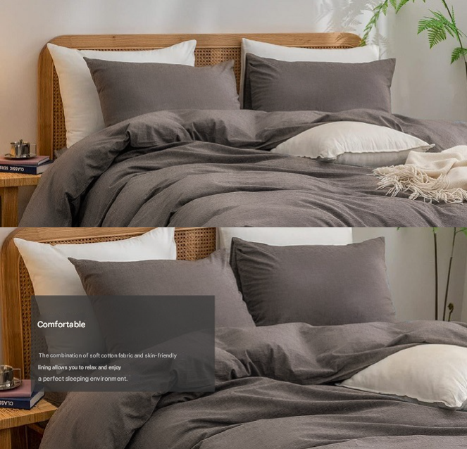 Grey 1.8m (Duvet Cover 180*220cm) Luxurious Soft Brushed Microfiber 4-Piece Bedding Set - Pure Color Double Bed Duvet Cover with Fitted Sheet 3