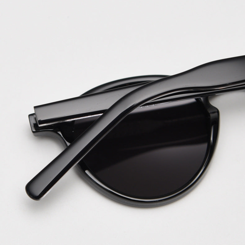 TraFrosted Yellow Tortoiseshell Feet Retro Round Polarized Sunglasses - Black Frame - Fashion UV Protection 5