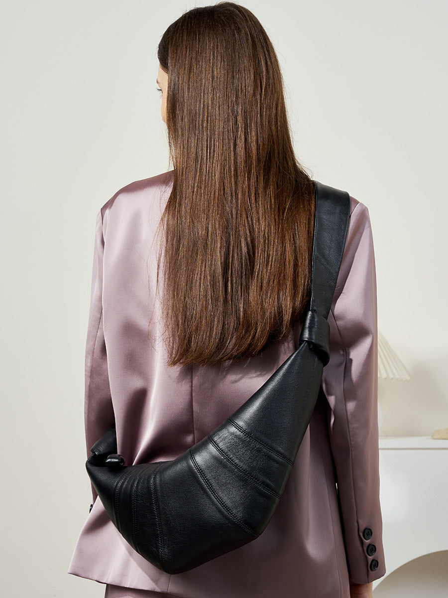 Small Coffee Stylish Croissant Crossbody Bag - Elegant Horn-Shaped Design with Lazy Chic Vibes