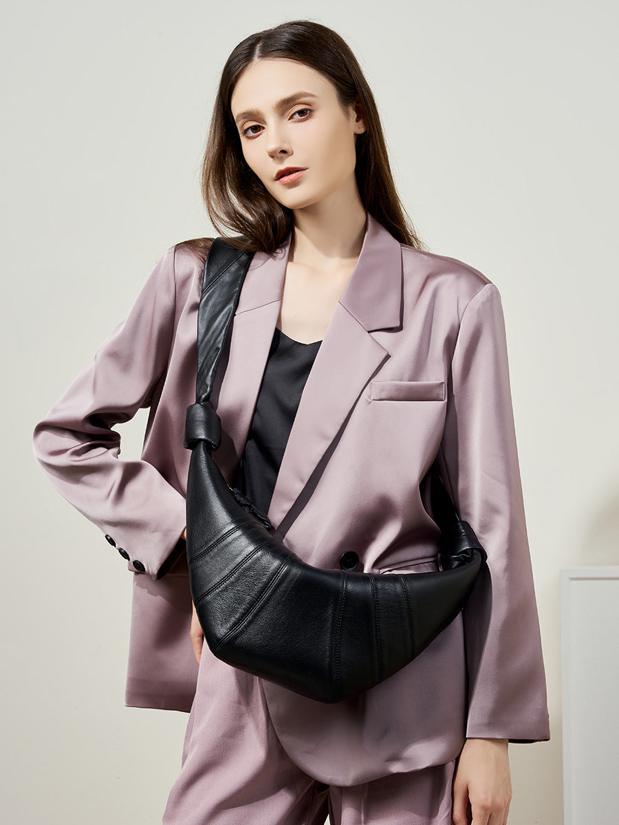 Small Coffee Stylish Croissant Crossbody Bag - Elegant Horn-Shaped Design with Lazy Chic Vibes 3