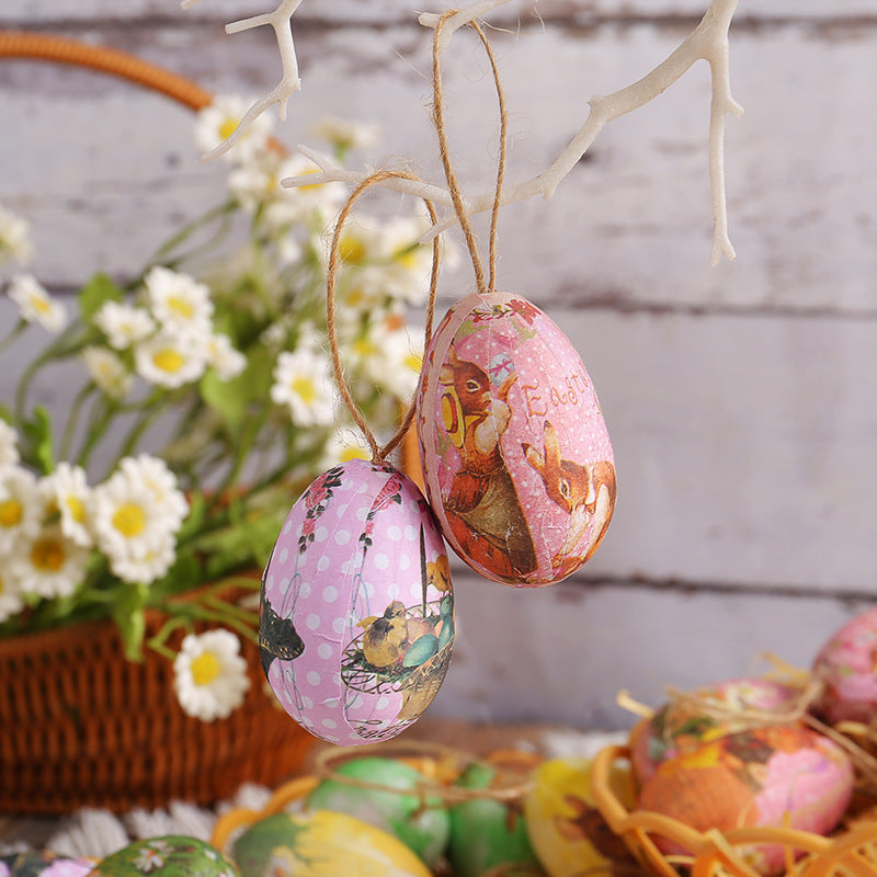 Rabbit Five Sets Of Six Each Easter Egg Hanging Ornament Set with Creative Woven Basket - Festive Decor for Home Scenes 4