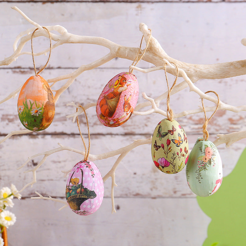 Hamper Five Sets Of Six Each Easter Egg Hanging Ornament Set with Creative Woven Basket - Festive Decor for Home Scenes 3