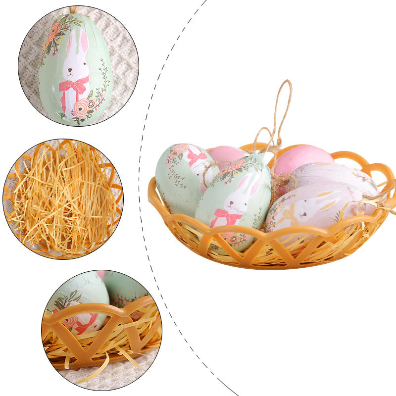 Brown Rabbits Five Sets Of Six Each Easter Egg Hanging Ornament Set with Creative Woven Basket - Festive Decor for Home Scenes 5