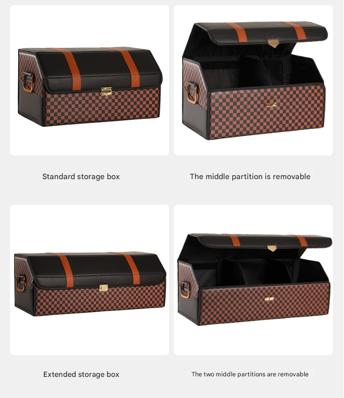 Extra Large Crocodile Print Brown Foldable Car Trunk Storage Box - Large Capacity Insertable Rear Organizer 3