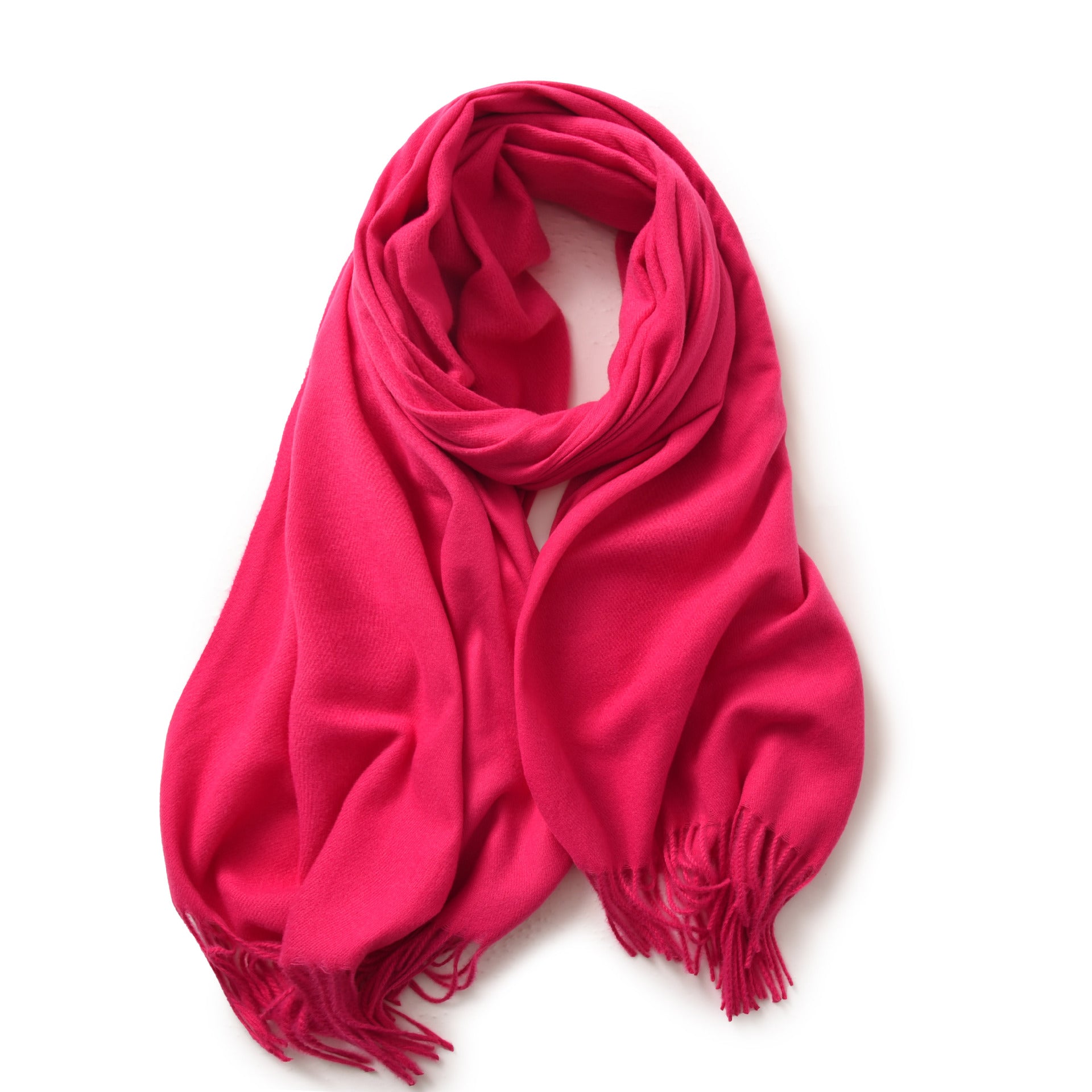Light Pink 2 PCS Skin Red Solid Color Scarf Shawl with Tassels - Warm Korean Style Wrap (180cm x 70cm)