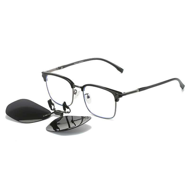 Tea Color 2-Piece Flip-Up Sunglasses Clip-On Set for Glasses - UV-Protective Square Polarized Lenses for Driving 3