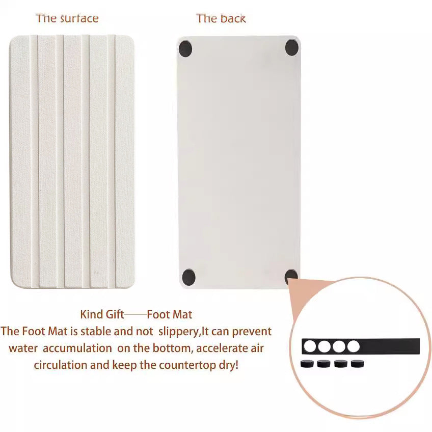 Upper And Lower Slots Dark Grey 2-Piece Rectangular Diatomaceous Earth Coaster Set - Absorbent Grooved Mat for Sink and Bathroom 3