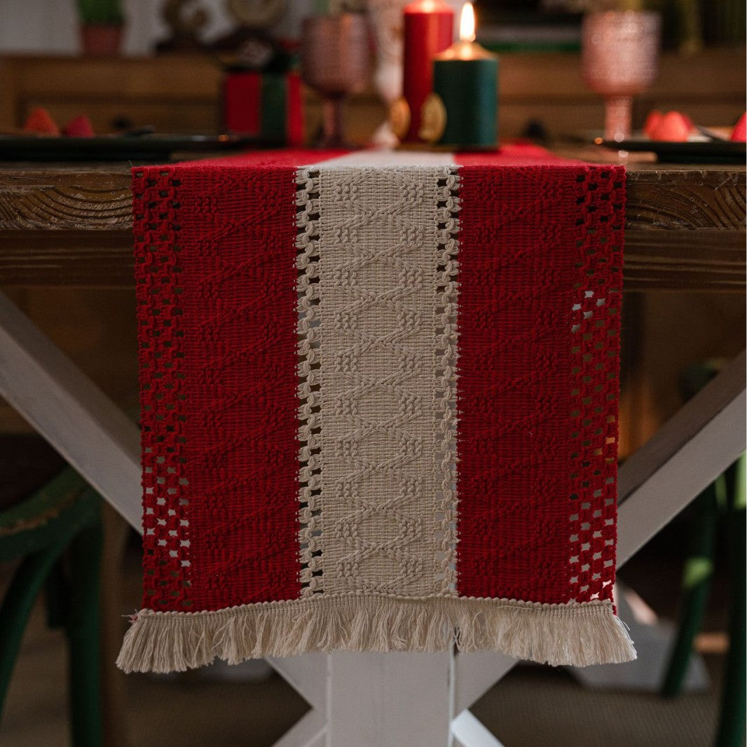 Red-white Vintage-Inspired Chinese Table Runner with Retro Ambiance - 30x200cm New Style Tea Flag for TV Cabinet and Festival Decor