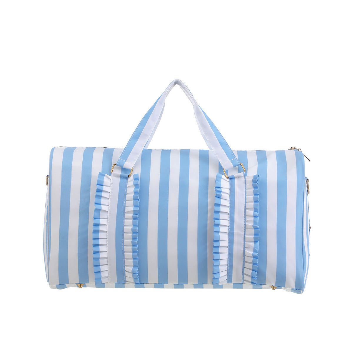 Blue Travel Bag with Large Capacity - Stylish Striped Backpack for Short Trips, 40x28x10cm