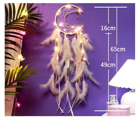 Pink With light 2 PCS Mystic Moon Dreamcatcher Wind Chime Pendant - Elegant Lunar Design with Soothing Tones