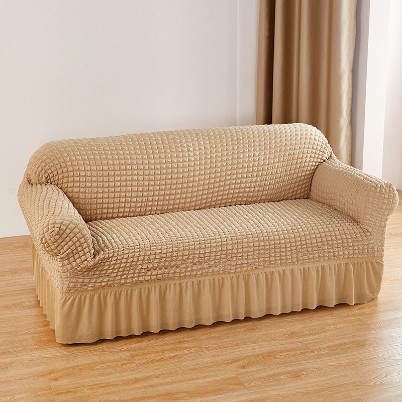 Beige Single Sofa Bubble Gauze Sofa Cover with Skirt - Full Elastic Dustproof Single Seater 90-140cm