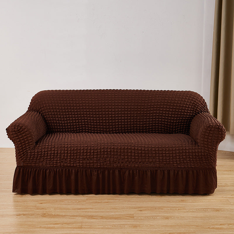 Dark-coffee Three-person Sofa Bubble Gauze Sofa Cover with Skirt - Full Elastic Dustproof Three-person Seater 190-230cm