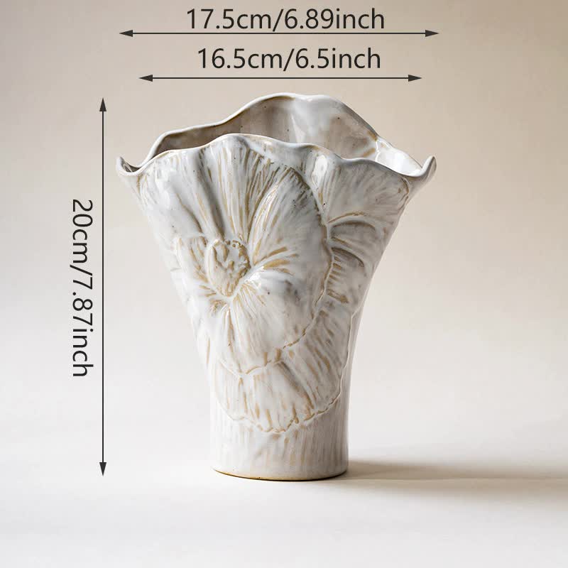 Elegant white vintage ceramic vase - decorative home accessories with floral details