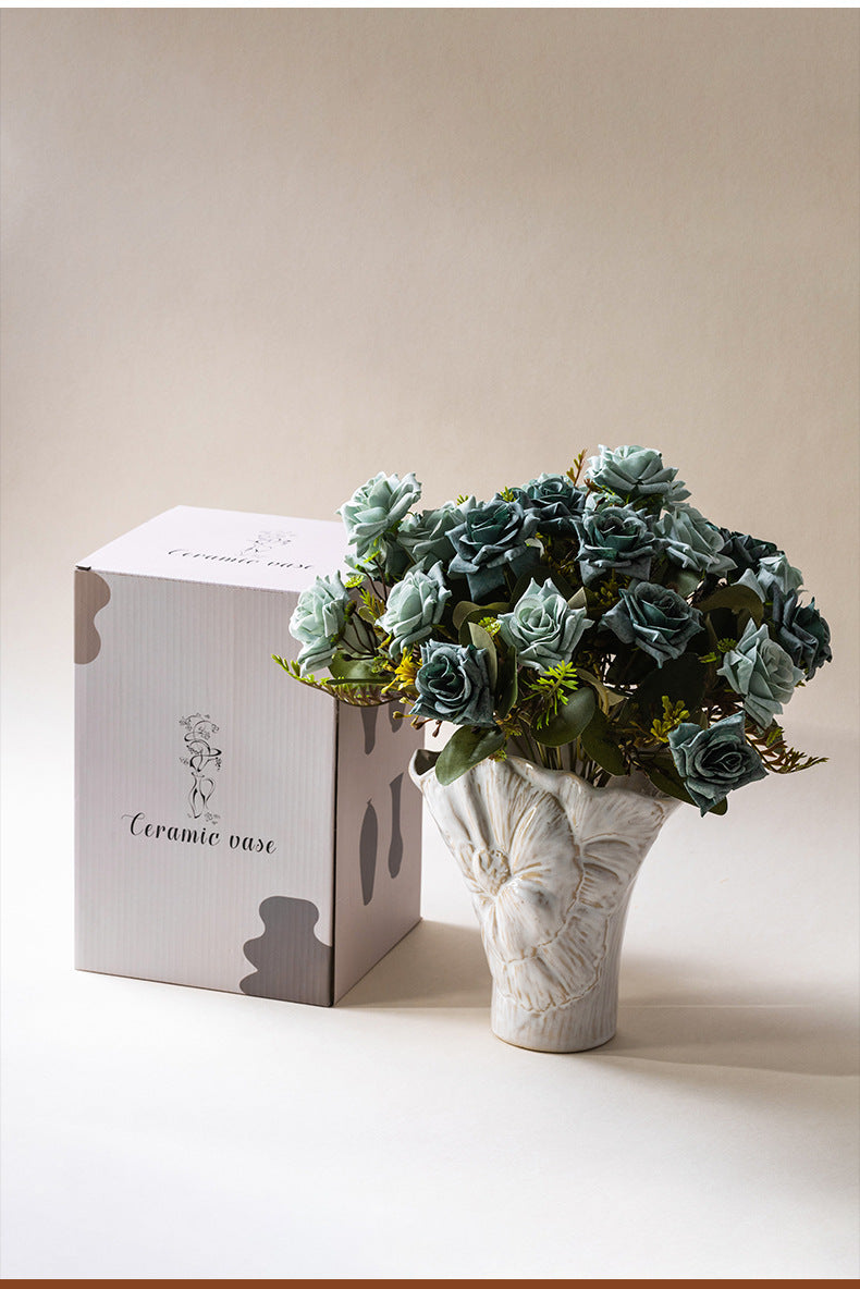 Elegant white vintage ceramic vase - decorative home accessories with floral details