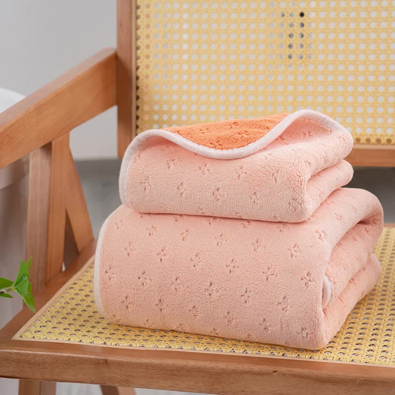 Pink-orange Oversized Double-Sided Coral Fleece Bath Towel | Soft and Absorbent, Thick & Warm, 70x140cm 5