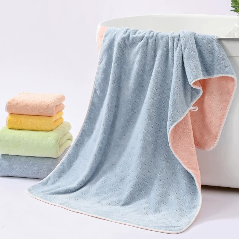 Blue-pink Oversized Double-Sided Coral Fleece Bath Towel | Soft and Absorbent, Thick & Warm, 70x140cm 5