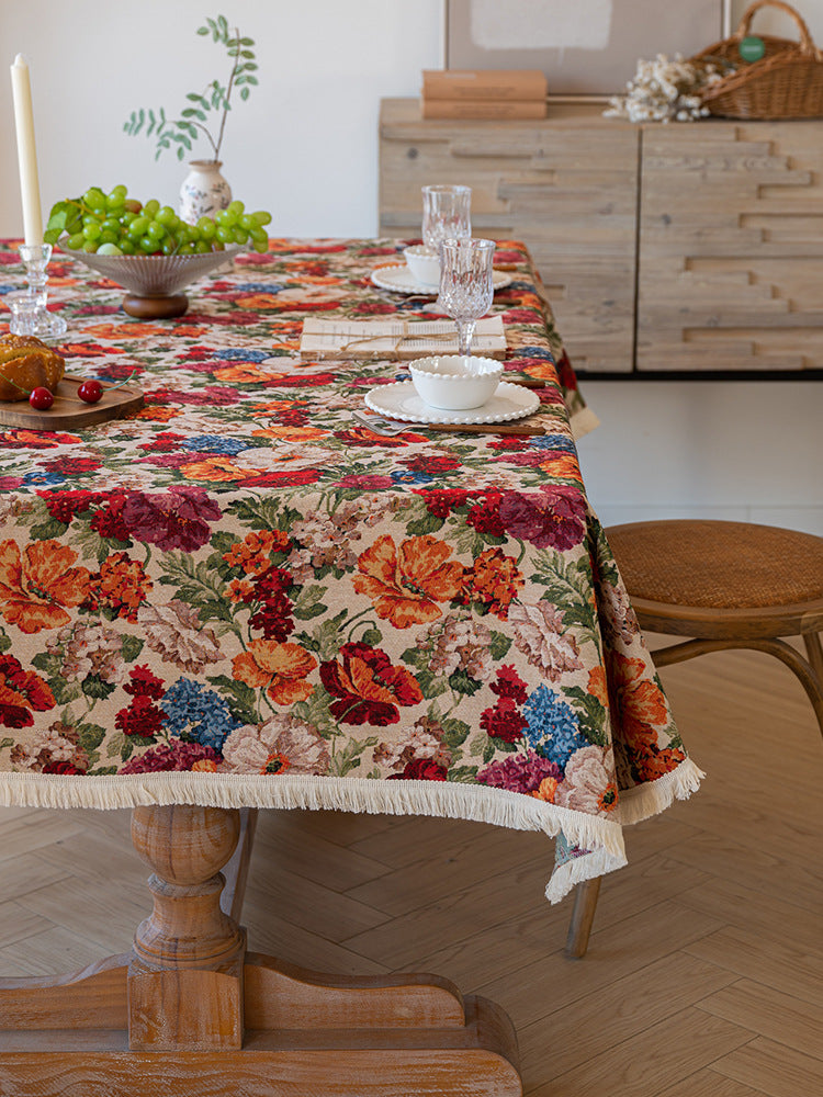Floral Cotton Linen Tablecloth | Vintage Style Country Garden Design, 90x90cm 4
