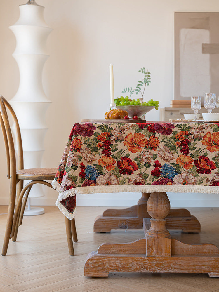 Floral Cotton Linen Tablecloth | Vintage Style Country Garden Design, 90x90cm 5