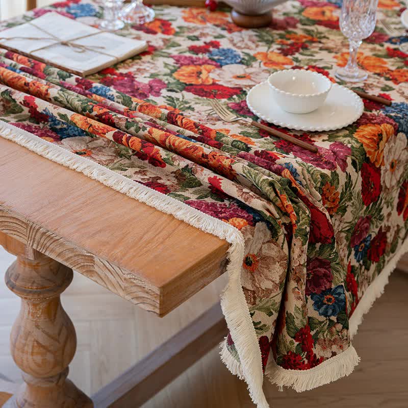 Floral Cotton Linen Tablecloth | Vintage Style Country Garden Design, 90x90cm 6