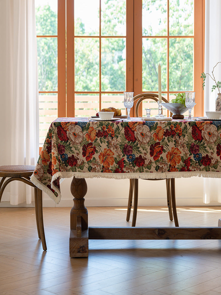 Floral Cotton Linen Tablecloth | Vintage Style Country Garden Design, 90*140cm 4