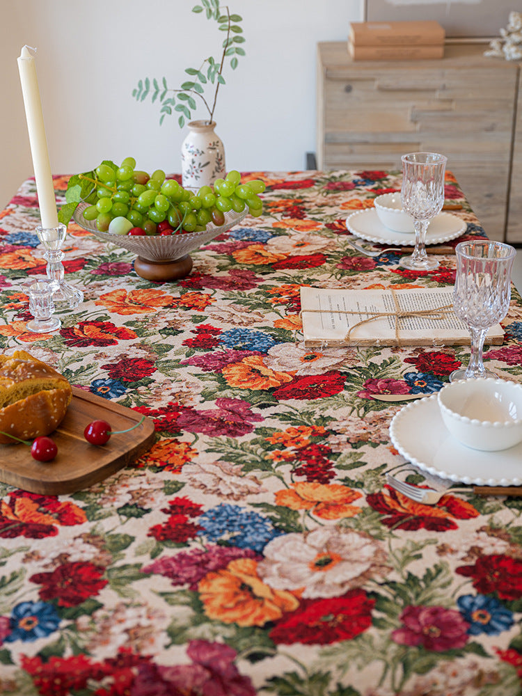 Floral Cotton Linen Tablecloth | Vintage Style Country Garden Design, 90*140cm 6