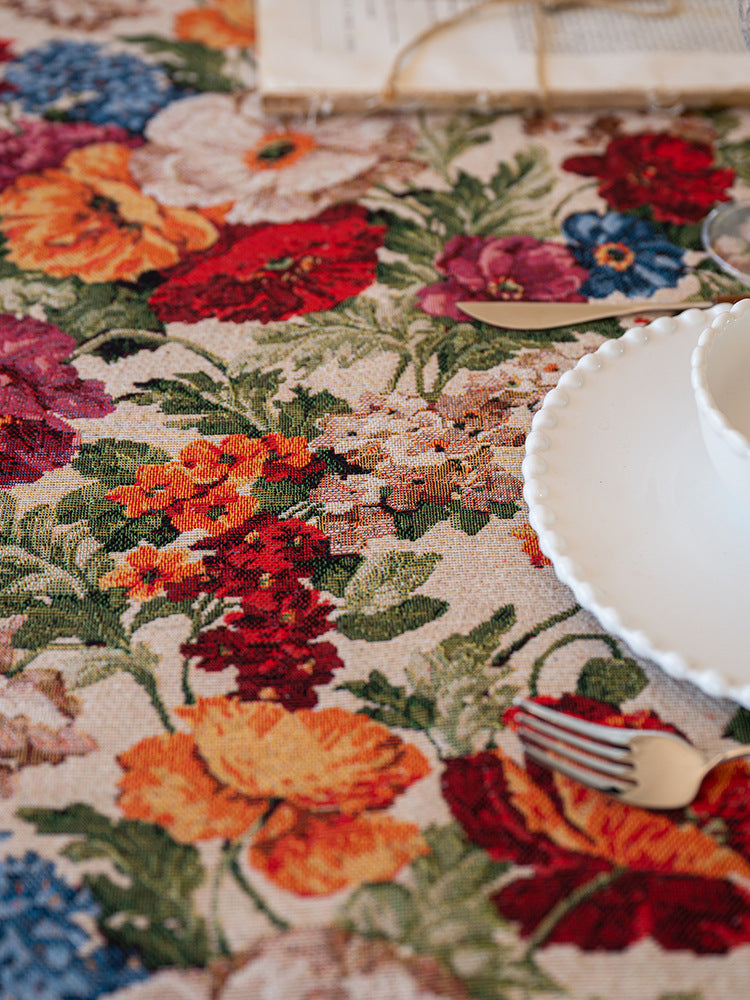 Floral Cotton Linen Tablecloth | Vintage Style Country Garden Design, 100*160cm 3